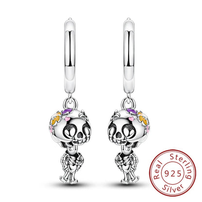 Halloween Earrings Ring Necklace 925 Sterling Silver Sparkling Skull Bow Stud Drop Earring For Women Men Halloween Party Jewelry