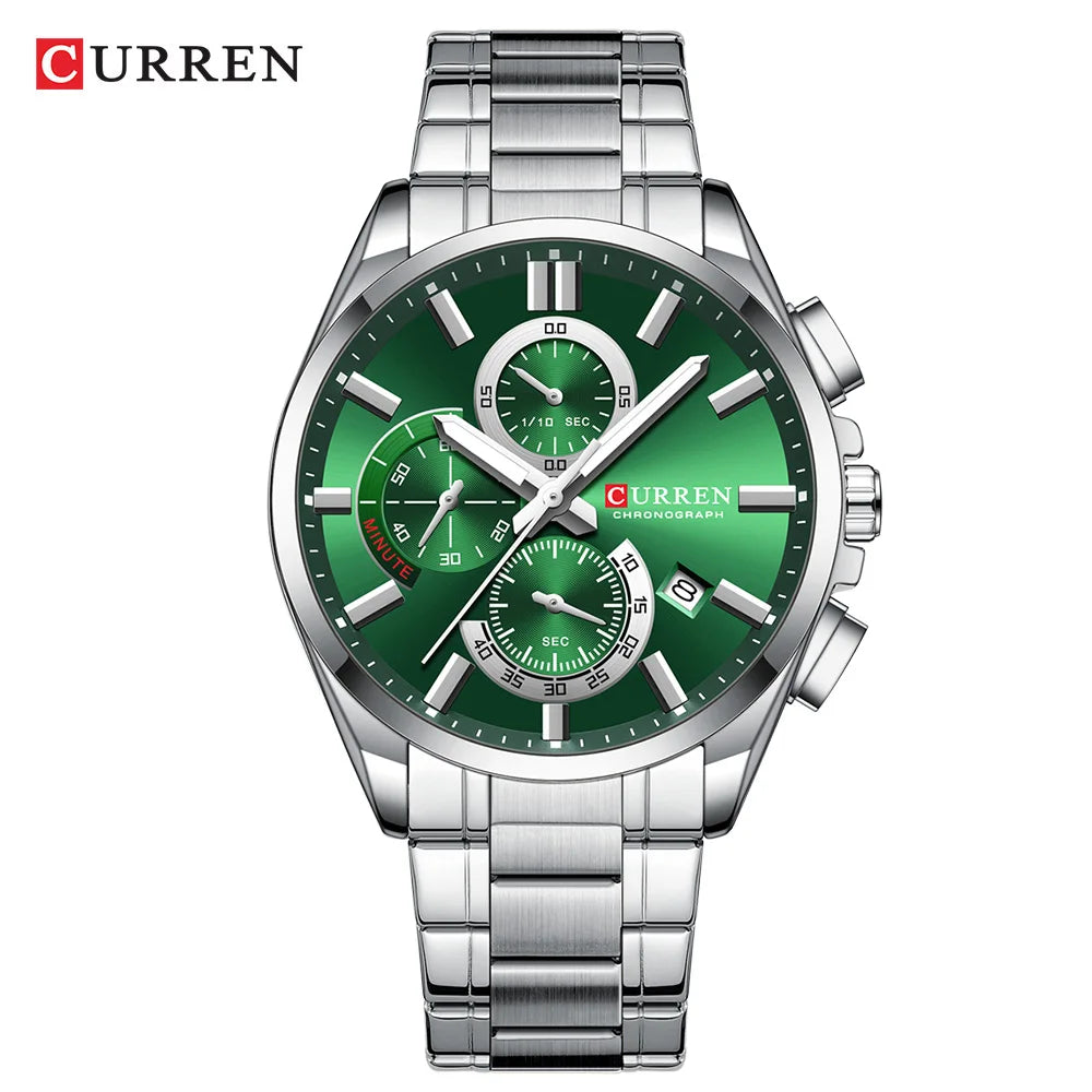 CURREN 8475 New Fashion Men's Quartz Watch Business Calendar Watch 6-Hand Stainless Steel Strap Quartz Watch