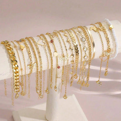 13pcs/Set Bohemian Heart Butterfly Rhinestone Anklet for Women Faux Turquoise Multi-Element Anklets Summer Beach Party Jewelry