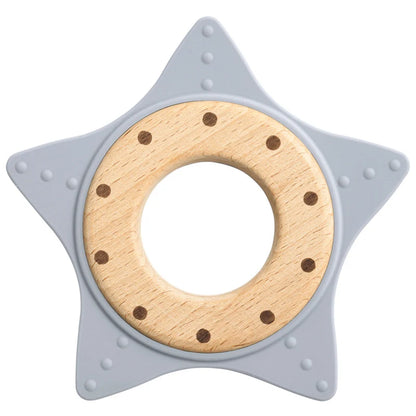 1PC Silicone Teether Baby Star Shape Wooden Ring Kid Baby Toy Gift BPA Free Silicone Children Chewing Teething Goods