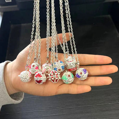Gradient Cloisonne Aromatherapy Hollow Cage Necklace Essential Oil Diffuser Locket Pendant Music Ball Simple Women Jewelry Gift