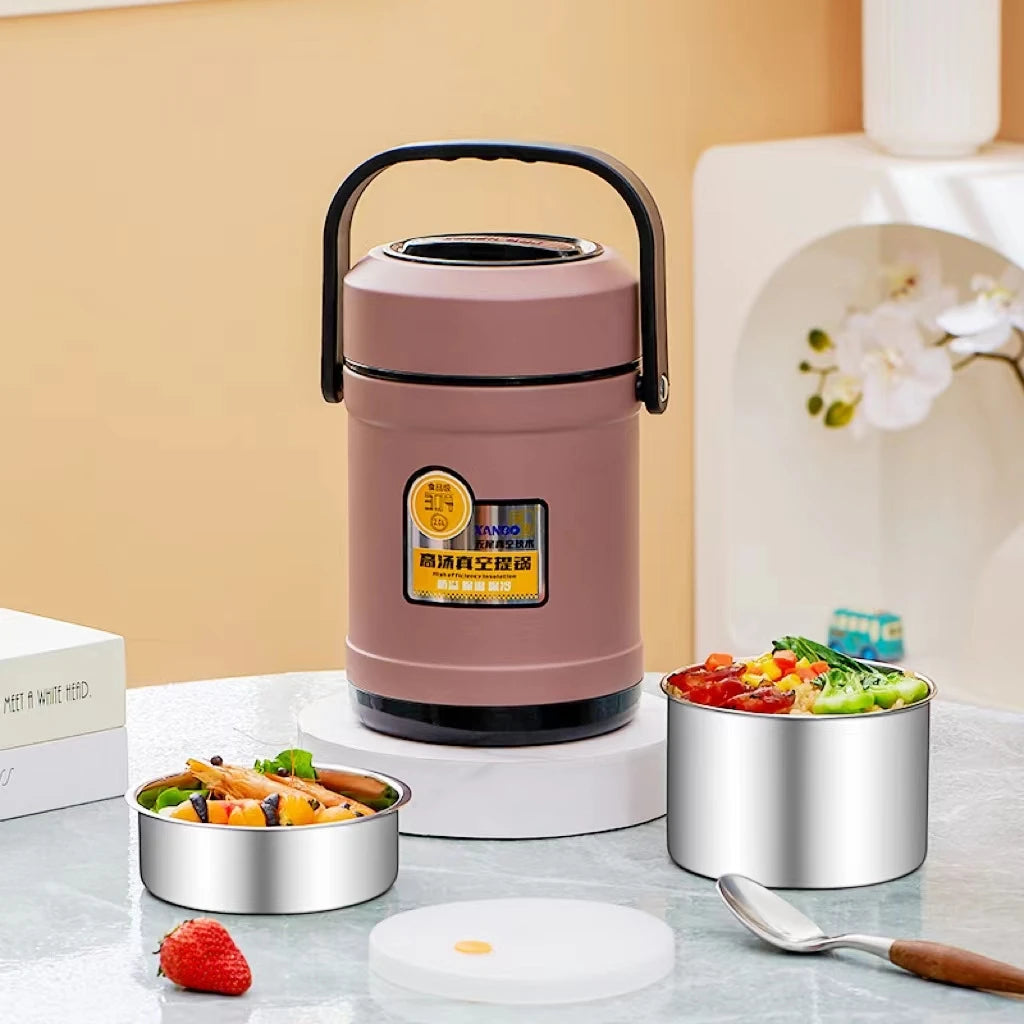 Stainless Steel Vacuum Thermal Lunch Box Large Capacity Multiple Layers Insulated Barrel  Bento Box Carrying Pot