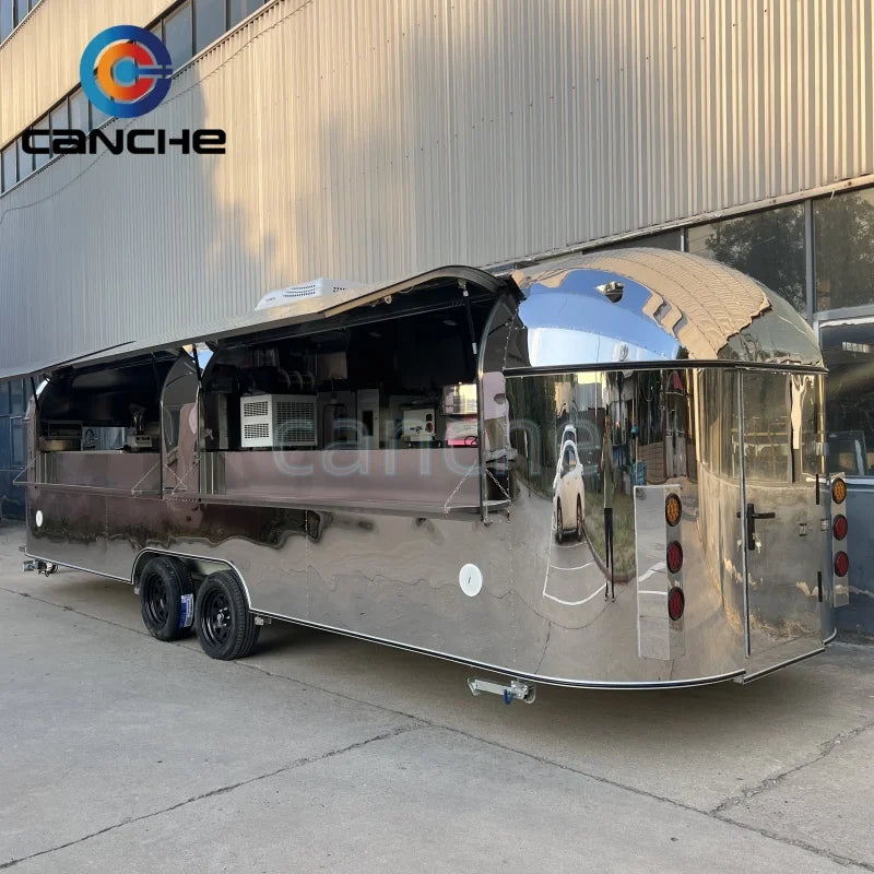 Mobile Airstream Remorque Snack Pizza Fast Food Truck Stainless Steel Catering Concession Coffee Food Trailer For Sale