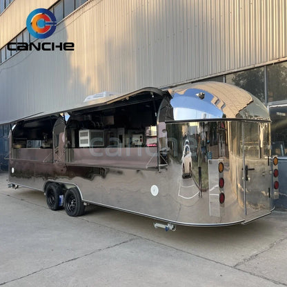 Mobile Airstream Remorque Snack Pizza Fast Food Truck Stainless Steel Catering Concession Coffee Food Trailer For Sale