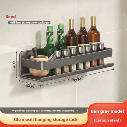 Multifunctional Item Shelf Hooks Metal Wall-Mounted Spice Rack Condiment Storage Organizer Rack Organizer Kitchen Accessories