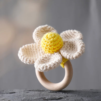 1pc Baby Flower Teether for Baby Cute Rattle Wooden Crochet Rattle Toys for Kids Wooden Babies Gym Montessori Children's Toys