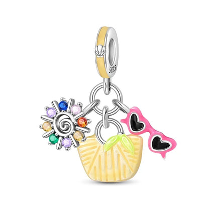 Leisurely 925 Sterling Silver Beach Trip Hawaiian Bikini Surf Coconut Tree Charm Fit DIY Bracelet Necklace Travel Souvenirs