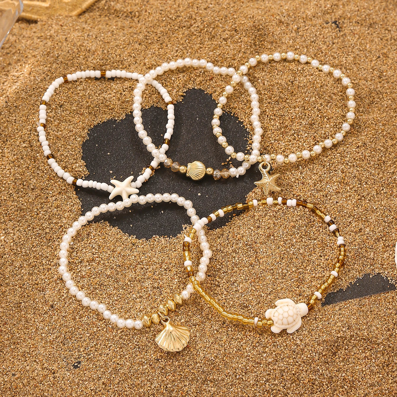 Elegant Multi-layer Imitation Pearl Bracelet Starfish Shell Turtle Pendant Bracelet Women's Summer Party Dating Jewelry