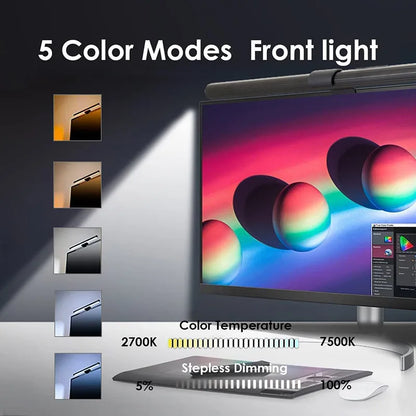 Eye-Care Screen Light Bar 44cm Aluminum Knob Remote Table Computer Monitor LED Task Lamp USB Magnetic Light Office Desk Lamp