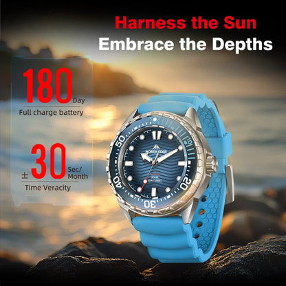 NORTH EDGE TRITON Solar Powered Dive Watch Men Luxury Quartz Watches For Men 316L Stainless Steel Case Waterproof 300M