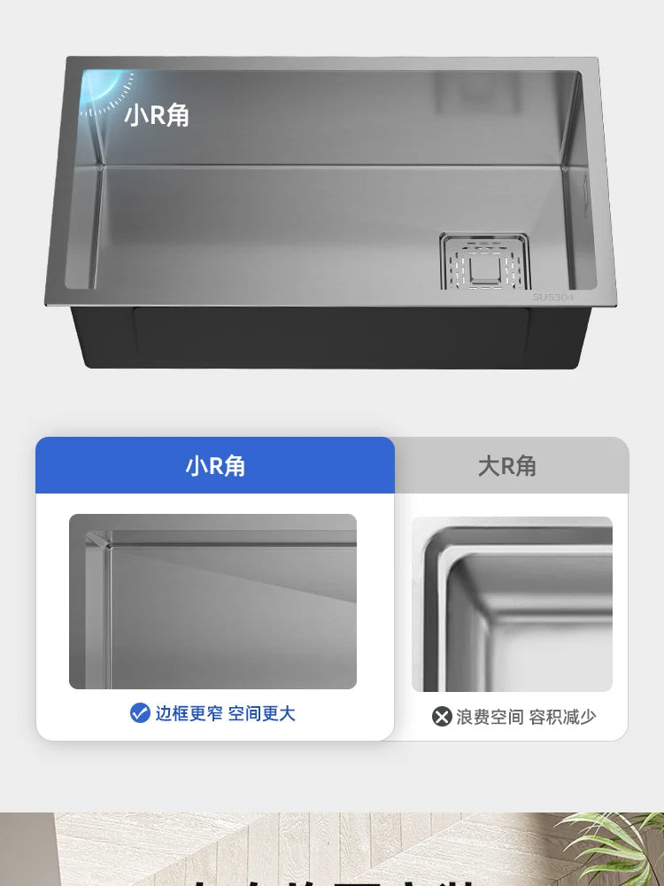 Kitchen 304 Stainless Steel Sink Vegetable Basin Large Sink Household Kitchen Vegetable Basin Countertop Dishwasher