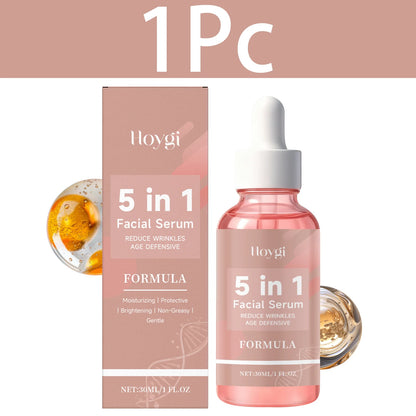 HOYGI 5 In 1 Fade Fine Lines Firming Face Serum Moisturizing Brightning Vitamin E Collagen Facial Essence Shrink Pores Skin Care