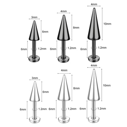ZS 3pcs/lot 16g Cone Spike Labret Stud Surgical Steel Cartilage Earrings Black Color Barbell Piercing Tragus Helix Rook Jewerly