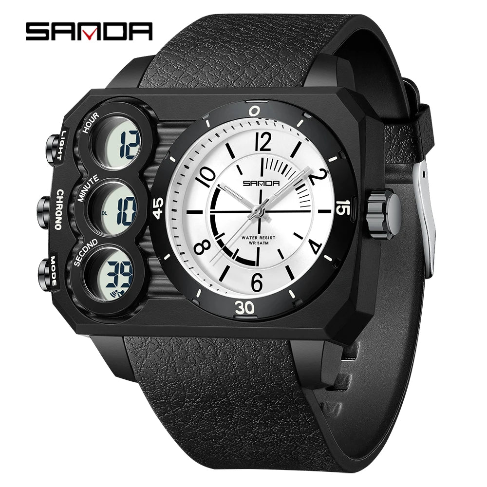 SANDA Fashion Electronic Watch Outdoor Sports Multi functional Waterproof Night Light Dual Display Men's Electronic Watch 6237
