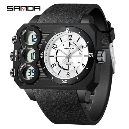 SANDA Fashion Electronic Watch Outdoor Sports Multi functional Waterproof Night Light Dual Display Men's Electronic Watch 6237