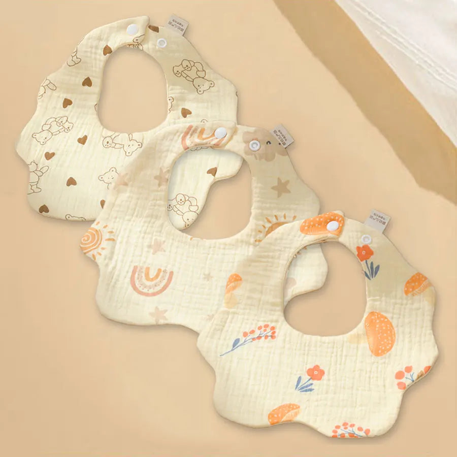 3 Pieces of A-class Pure Cotton Gauze Breathable Baby Pacifier Summer Soft Petal Baby Printed Saliva Drool Towel