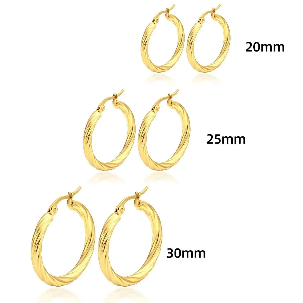 3pair/set Simple Twist Circle Round Hoop Earrings for Women Waterproof Stainless Steel Huggie Ear Buckle Statement Jewelry 2025