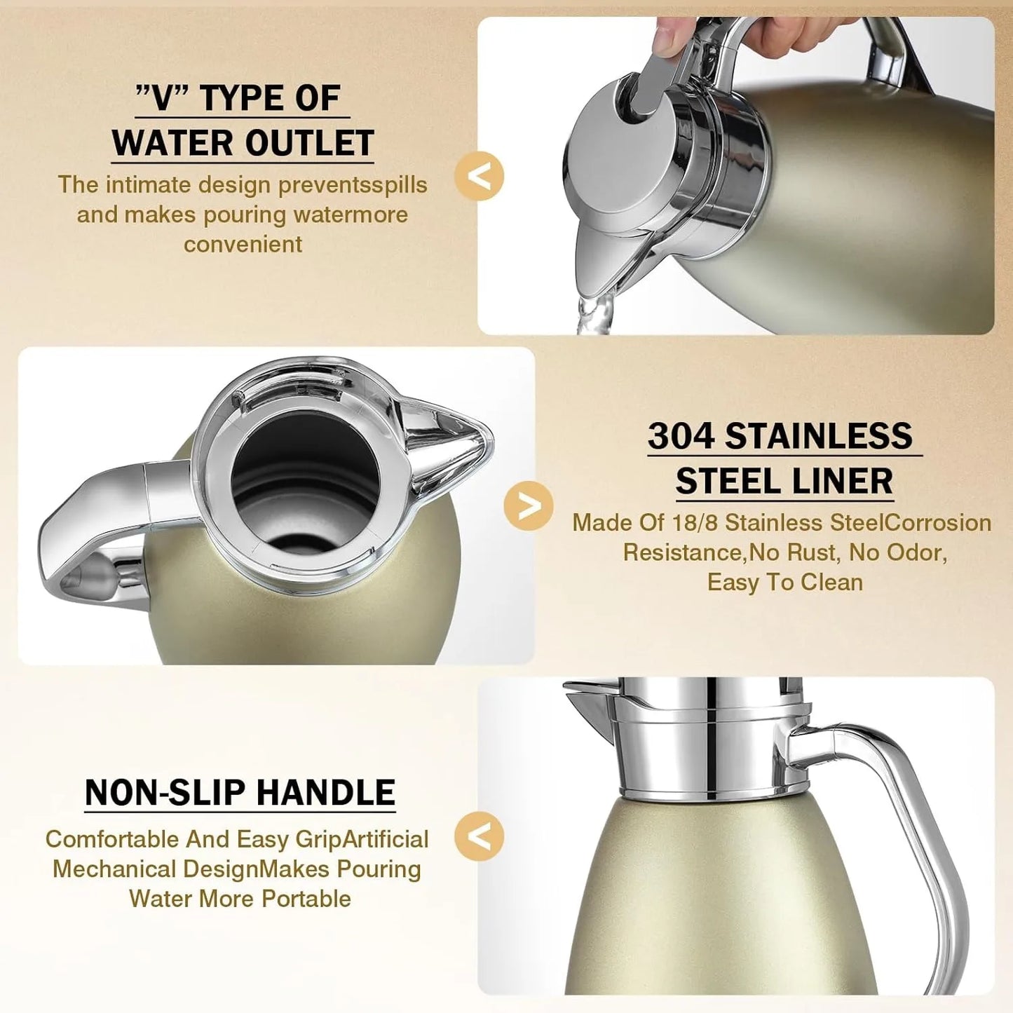 Large Capacity 1.8 Liter 304 Stainless Steel Vacuum Flask Insulated Teapot Coffee Kettle Jug Handle Travel Kettle Thermos Bottle