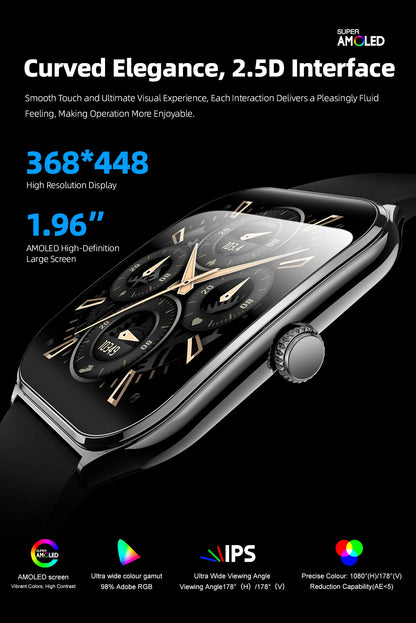 New Ultra Thin Smart Watch men 1.96" AMOLED 360*360 HD Pixel Display Always Show Time Call Reminder Smartwatch Ladies For huawei