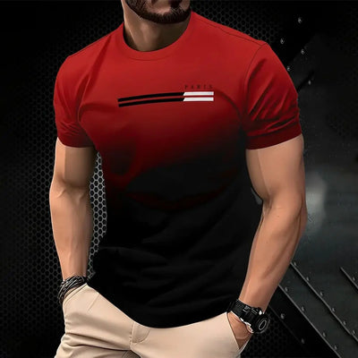 The new summer 2025 quick-drying men's T-shirt features a casual fashionable and streetwear 3D gradient print