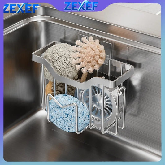 ZEXEF Sponge Holder Kitchen Sink Organizer Rustproof Stainless Steel Multifunctional Holder for Sponge Brush Sink Stopper