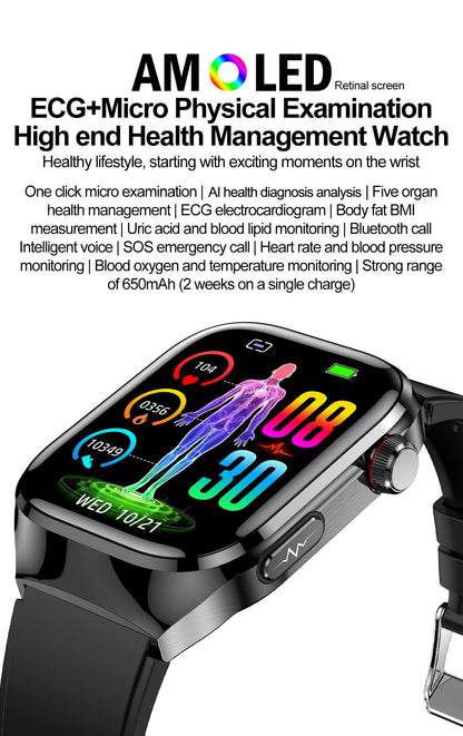 2025 New Smart Watch 2.04-inch AMOLED Screen Bluetooth Call IP68 Waterproof 650mA Sports Smartwatches Men Android Military-Grade