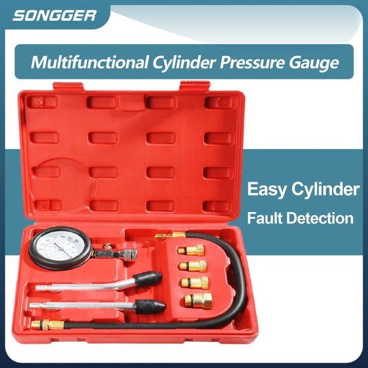 Cylinder Compression Tester Kit 0-300 PSI Dual Scale Quick Coupler Brass Fittings Gauge Engine Diagnostic Tool Car Motorcycle