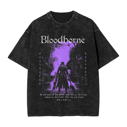 Bloodborne Darks Souls Washed T Shirts Streetwear Hip Hop Vintage T-Shirt  Tees Tops for Men Women Cotton Street Graphic Printed