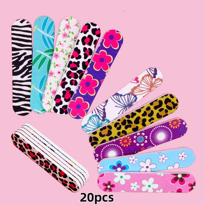 20pcs 9cm Cartoon Printed Emery Board Nail Files Beauty Assorted Cute Patterns Double Sided Manicure Pedicure Tools Nail Care