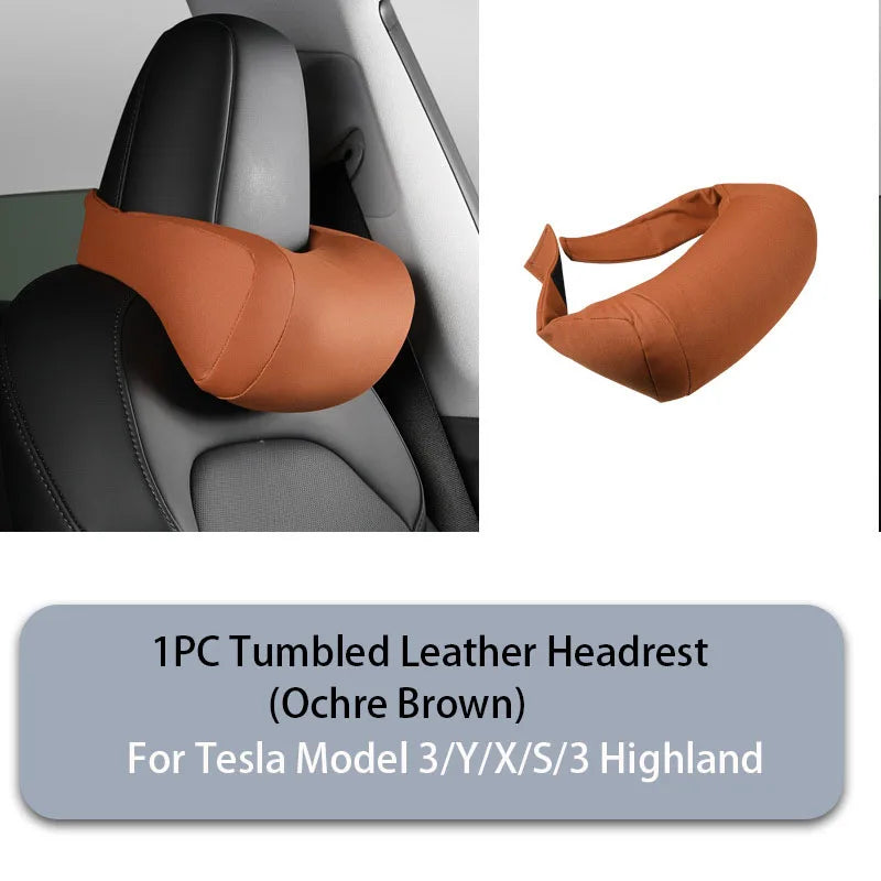 GDBCHZDM Seat Headrest Travel Rest Neck Pillow For Tesla Model 3/Y/X/S suede  Neck Pillow Memory Foam Pillows Car Accessories