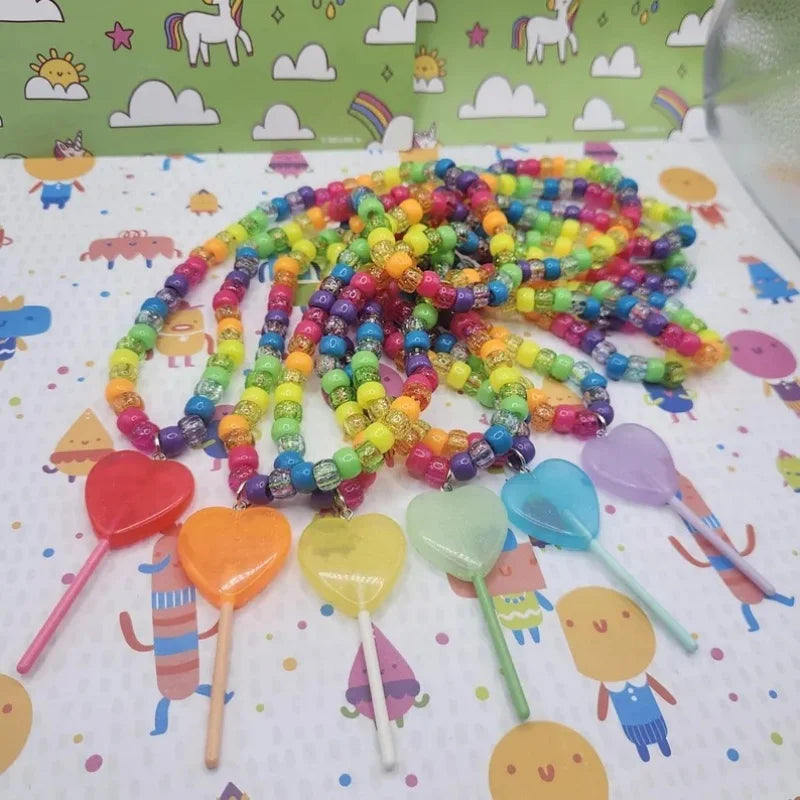 Y2K Kandi Necklaces | Neon Sparkly Rainbow | Lollipop Charms | Candy Girl Party Jewelry |  Dopamine Aesthetic
