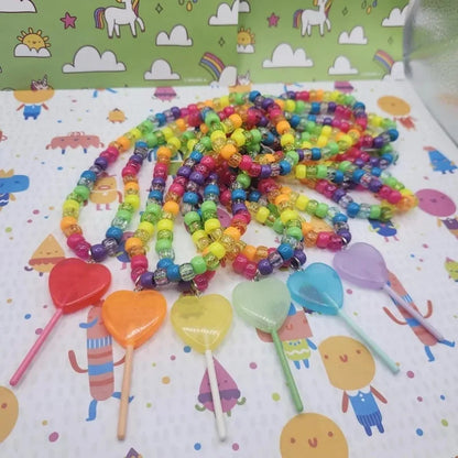 Y2K Kandi Necklaces | Neon Sparkly Rainbow | Lollipop Charms | Candy Girl Party Jewelry |  Dopamine Aesthetic