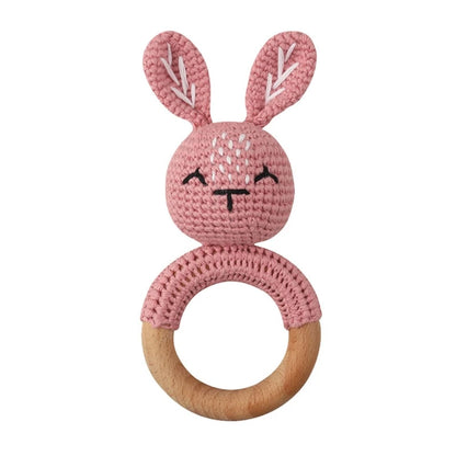 Bunny Baby Wooden Teether Crochet Giraffe Rattle Toy BPA Free Wood Rodent Rattle Baby Mobile Gym Custom logo Educational