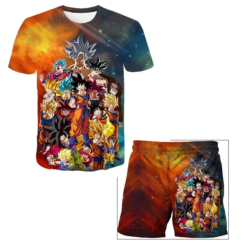 Fashion Dragon Ball Z Tshirt Set Kids Vegeta Boys Clothes Girls Mens Women T-shirt Suit Trucksuit Clothes 3d Goku Short Sleeve