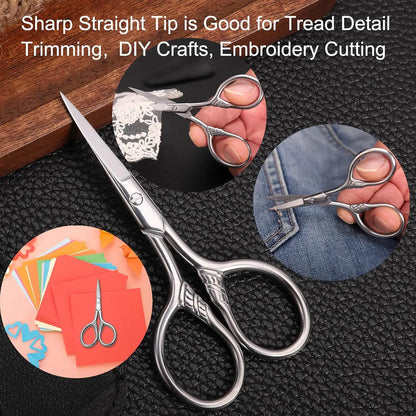 1pc Small Precision Scissors Stainless Steel Multi-Purpose Vintage Beauty Grooming Kit for Eyebrow Eyelash Beard with PU Sheath