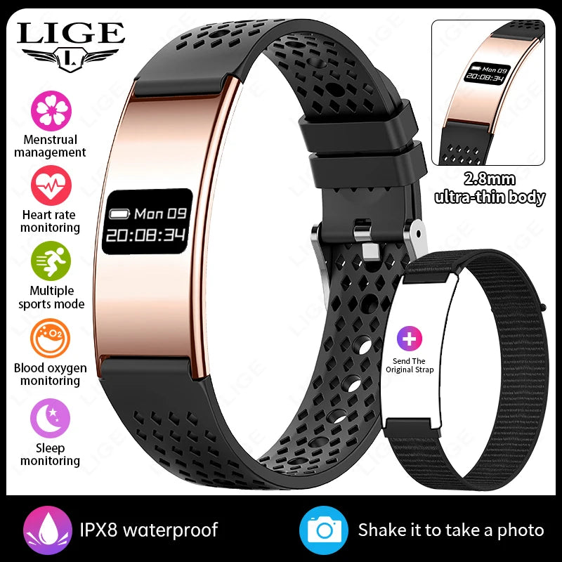 LIGE New 2.8mm Ultra-thin Smart Wristbands Heart Rate Health Monitoring Smart Bracelet Waterproof Sports Electronic Smart Watch