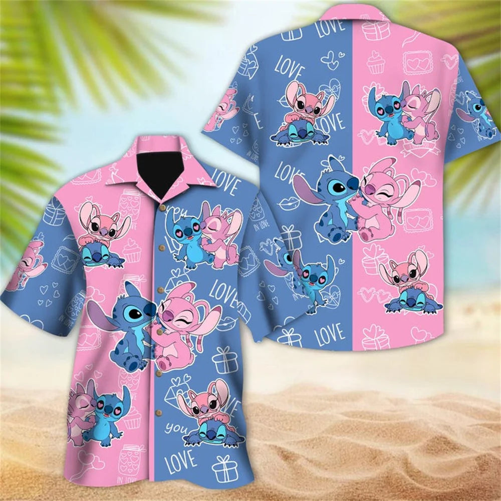 Stitch Button Shirts/Hawaiian Shirts Disney Trip Hawaiian Shirts Fun Stitch Cartoon Vacation Shirts For Men And Women Fashion