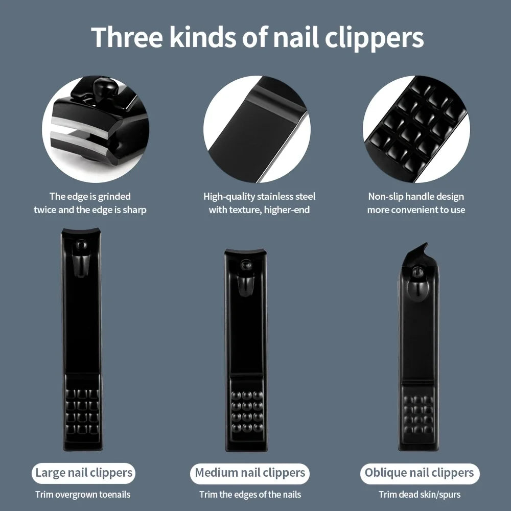 7/18pcs Professional Nail Clipper Set with Storage Box Stainless Steel Black Nail Beauty Kit for Ear Manicure Pedicure Care Tool