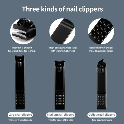 7/18pcs Professional Nail Clipper Set with Storage Box Stainless Steel Black Nail Beauty Kit for Ear Manicure Pedicure Care Tool