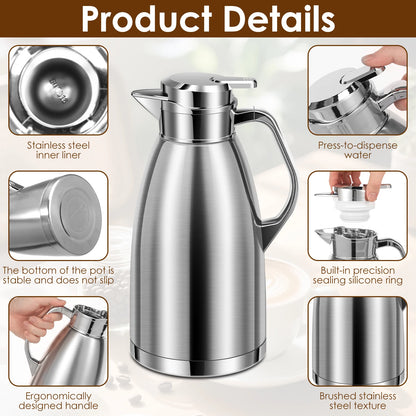 2.3L Double Wall Insulated Jug Stainless Steel Vacuum Flasks Office Hot Coffee Thermos Insulation Kettle Hot Water Thermos Pot