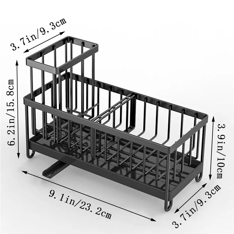 Kitchen Sink Sponge Holder with High Brush Rack, Essential Countertop Storage Organizer, Must-Have Kitchen Accessories