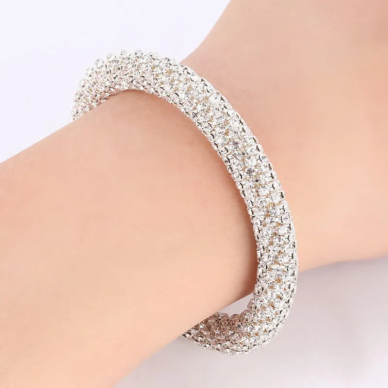 Fashion Open Cuff Round Bracelet Bangle Women Gold Silver Color Crystal Rhinestone Claw Chain Wrap Expandable Bracelets Jewelry