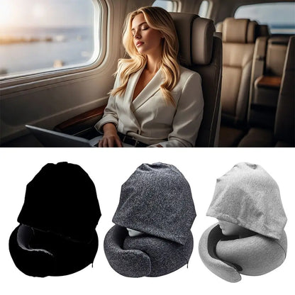 Portable Detachable Cover Travel Neck Pillow U-Shaped Hooded Feature Travel Bag Pillow Memory Foam Headrest Airplane Travel