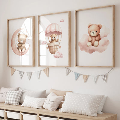 Pink Bear Series 3pcs Wall Art Prints Canvas Painting Poster Picture For Living Bedroom Kids Play Room Home Decor