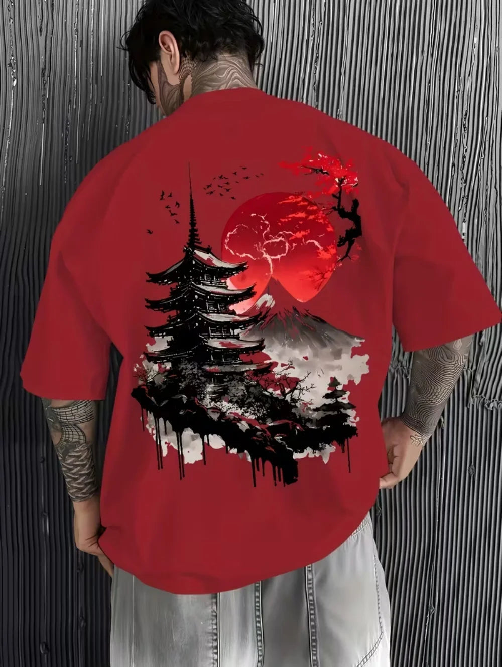 Men's T-Shirts Fuji Mountain Cherry Blossom Print Summer Autumn Harajuku Daily Sports Comfortable Casual Loose Short-Sleeve Top