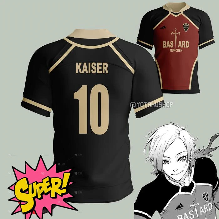 2026 Anime Blue Lock BASTARD 10 KAISER Jersey Mens Sports Tee Fashion Harajuku Manga Short Sleeve Loose Football Jersey Y2k Tops
