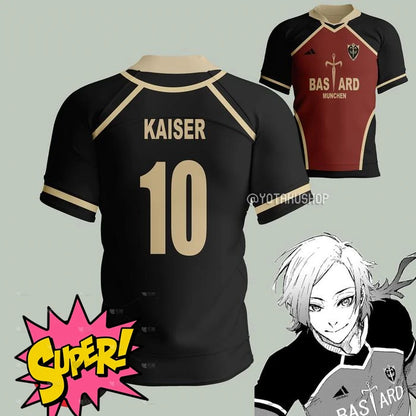 2026 Anime Blue Lock BASTARD 10 KAISER Jersey Mens Sports Tee Fashion Harajuku Manga Short Sleeve Loose Football Jersey Y2k Tops