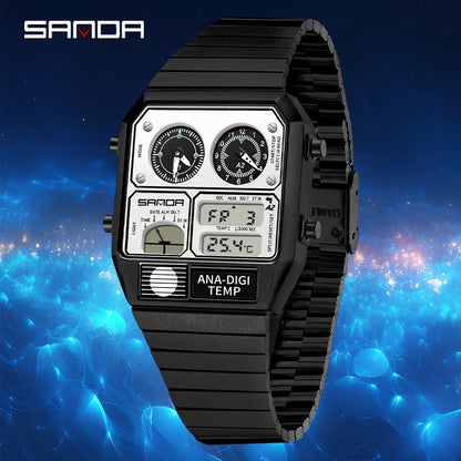 SANDA New 3192 Men's Square Men's Electronic Watch Waterproof LED Thermometer Stopwatch For Men's Electronic Watch
