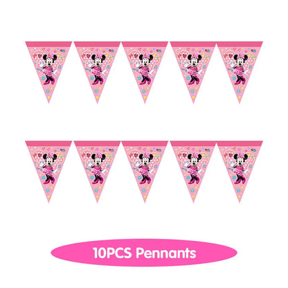 Minnie Mouse Birthday Party Decorations Tableware Set Birthday Decorations Full Set Pink Balloons Banner Candy Box Kids Favors