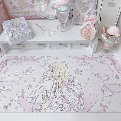 Cute Kawaii Ins Girl Mousepad Leather Waterproof Non-slip Dining Table Mat Cute Secondary Yuan Office Game Computer Keyboard Pad